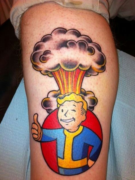 Vault Boy Tattoo Fallout Tattoo, Video Game Tattoos, Video Game Tattoo, Theme Tattoo, Tattoos Geometric, Gaming Tattoo, Gambling Tattoo, Boy Tattoos, Desenho Tattoo