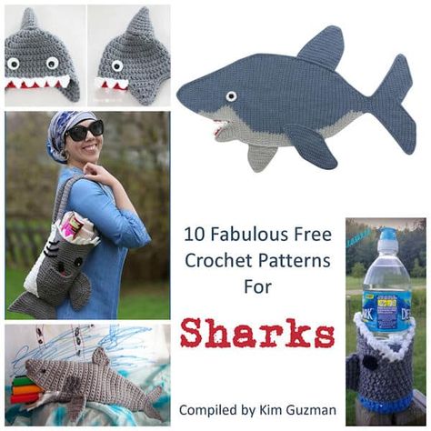 Get Ready for Shark Week with 10 Free Crochet Patterns Shark Sewing, Crocheted Shark Pattern, Crochet Sea Creatures, Crochet Shark, Shark Hat, Sharks For Kids, Crochet Dog Sweater, Puppet Patterns, Shark Pattern