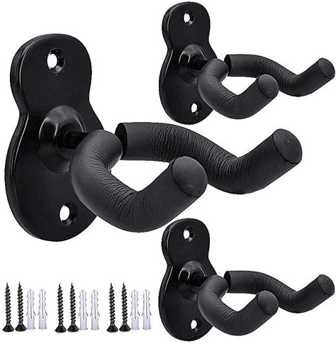 Amazon.com: Guitar Wall Mount Wall Hanger 3 Pack Hook Black Metal Guitar Holder for Acoustic Electric Bass Guitar Ukulele Banjo mandolin : Musical Instruments Guitar Wall Mount, Guitar Hook, Guitar Holder, Banjo Ukulele, Guitar Wall Hanger, Guitar Exercises, Metal Guitar, Guitar Stands, Bass Ukulele