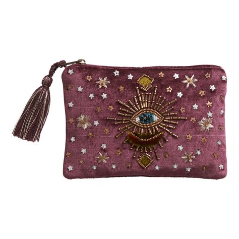 Wine Red Velvet Evil Eye Celestial Beaded Jewelry Pouch - World Market Cool Bags, Mazzy Star, Tarot Bags, Formal Pants, Embroidery Bags, Beautiful Ladies, Beaded Bags, World Market, Womens Purses