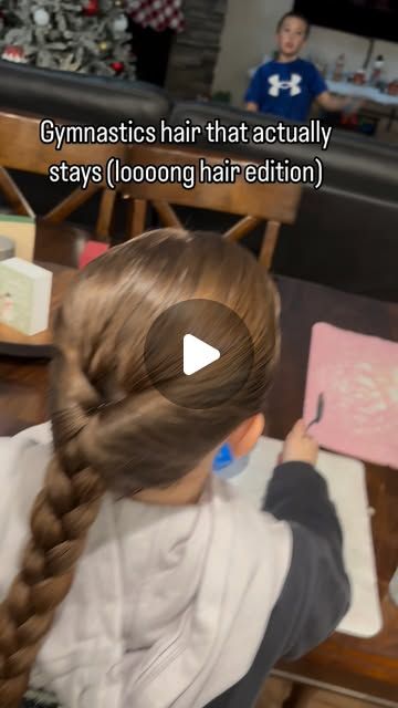 Gymnastics Hair For Meets Easy, School Hairstyles For Pe, Easy Gymnastics Hairstyles For Practice, Easy Gymnastics Hairstyles For Kids, Gymnastic Competition Hairstyles, Gymnastics Practice Hairstyles, Gymnastics Buns For Meets, Flip Through Braid, Hairstyles For Gymnastics Competitions