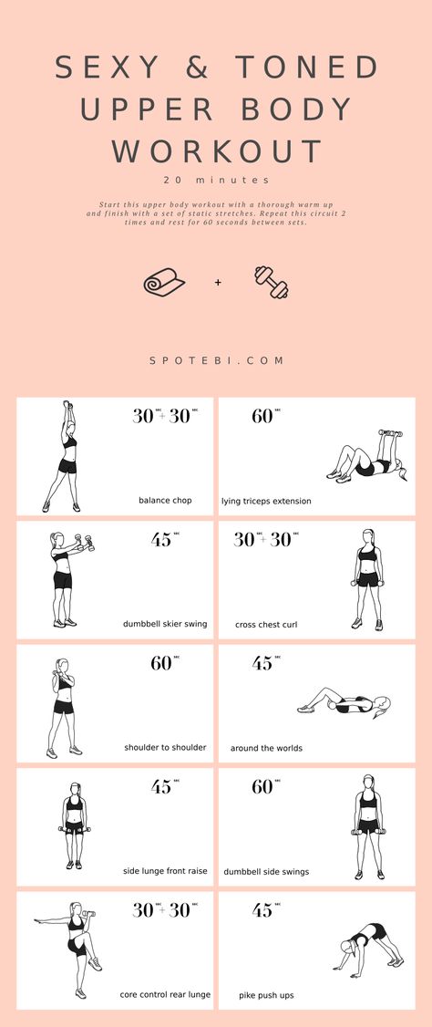 It's upper body day, and this 20-Minute Sexy & Toned Upper Body Workout will help you build unstoppable power and strength! All you need is a pair of dumbbells, these ten key exercises, and you'll get your sweat on in 20 minutes without even leaving your living room. https://www.spotebi.com/workout-routines/20-minute-sexy-toned-upper-body-workout/ Athlete Arm Workout, Arm Burner Workout, Spotebi Workout, Upper Workout, Upper Body Workout At Home, Upper Body Workout Gym, Upper Body Strength Workout, Upper Body Dumbbell Workout, Chest Routine