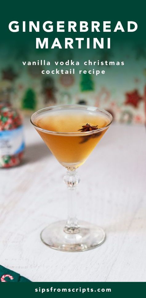 Ginger Snap Martini, Gingerbread Vodka Cocktail, Gingerbread Martini Recipe, Christmas Martini Recipes, Christmas Cocktails Vodka, Gingerbread Martini, Christmas Vodka, Martini Flavors, Holiday Martinis