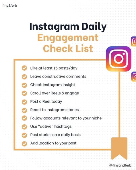 1.Like at least 15 posts/day
2.Leave constructive comments on other’s post
3.Check your Instagram Insight frequently
4.Scroll over Reels & engage with them
5. Why not posting a Reel today?
6.React to Instagram stories of others
7.Follow new people (who have account relevant to your niche)
8. Use “active” hashtags
9.Post stories on a daily basis
10.Add location to your post

Try it now and let us know how have your account grown, using this checklist! Engagement Checklist, Social Media Content Strategy, Instagram Insights, Social Media Management Services, Social Media Marketing Instagram, Social Media Work, Engagement Strategies, Business Marketing Plan, Social Media Marketing Plan