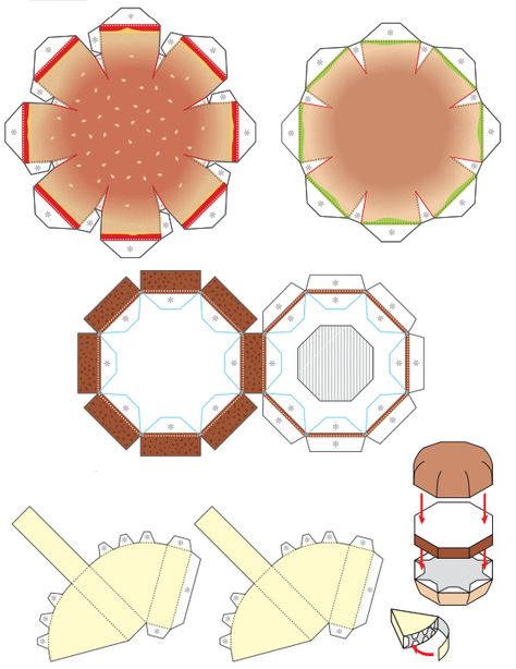 Hamburger Paper Craft, Paper Craft Food Template, 3d Paper Food Templates, Tori Crafts Printable, Papercraft Food, Paper Food Crafts, Sushi Paper Craft, Paper Hamburger, Food Papercraft