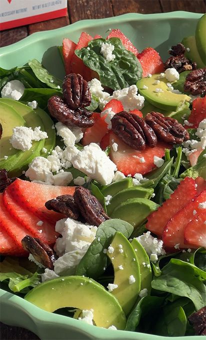 Strawberry Avocado Spinach Salad Strawberry Avocado Spinach Salad, Avocado Spinach Salad, Chinese Chicken Salad Recipe, Strawberry Avocado, Champagne Vinaigrette, Chinese Chicken Salad, Champagne Vinegar, Spinach Strawberry Salad, Chinese Chicken