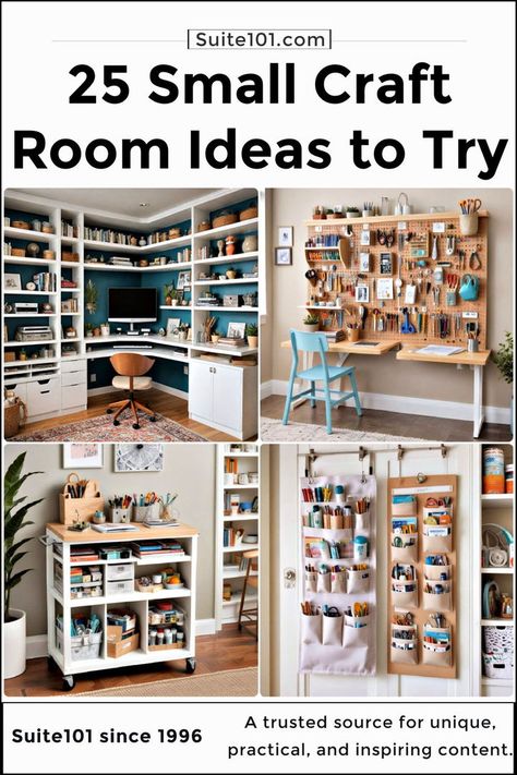 25 Small Craft Room Ideas That Do More With Less Small Sewing Area Ideas, Craft Room Ideas For Adults, Craft Room Small Space Ideas, Shared Craft Room, Classy Craft Room, Scrapbooking Room Organization, Small Craft Space Ideas Workspaces, Small Craft Room Organization Ideas, Decorating Craft Room