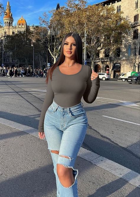 Body Con Jeans, Casual Bodysuit, Shapewear Bodysuit, Knit Bodysuit, Women's Shapewear, Pullover Sweater Women, Outfit Inspo Fall, Crew Neck Top