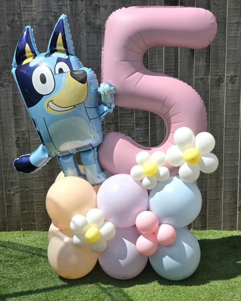 Bluey balloon stack! For a very special 5th birthday. These can also come personalised ✨️🎈 #pink #balloonsforalloccasions #birthdaygirl #birthday #bexleymums #blackheath #blue #dartfordmums #balloonsforalloccasions #personalised #greenwich #bluey #flowers #pastelcolors #yellow #balloons #partyideas #partyballoons #partytime Bluey Birthday Balloon Garland, Bluey Balloon Arch Girl, Bluey Birthday Balloons, Bluey Balloon Garland Ideas, Pink Bluey Birthday Party, Bluey Birthday Party Ideas Pink, Bluey Balloon Garland, Bluey And Bingo Cake, Bluey Party Decorations