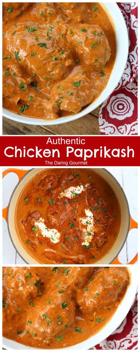 Authentic Chicken Paprikash - The Daring Gourmet Chicken Paprikash Recipe, Hungarian Chicken Paprikash, Paprikash Recipe, Chicken Paprikash, Hungarian Recipes, Goulash, European Food, Poultry Recipes, Turkey Recipes