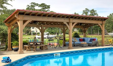 Gazebo Ideas Pool Side, Pool Pergolas Cabanas, Outdoor Living Pavilion, Large Gazebo Ideas, Custom Gazebo Ideas, Pavilion By Pool, Outdoor Pool Gazebo Ideas, Pool Pavillion Backyard, Pool Gazebo Ideas Cabanas Pergolas