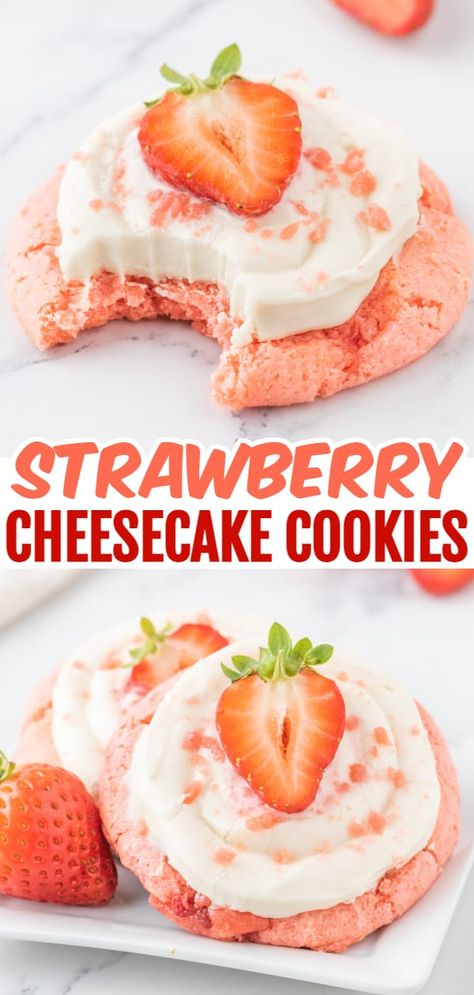 Strawberry Cheesecake Cookies, Homemade Cream Cheese Frosting, Crumble Cookie Recipe, Homemade Cream Cheese, Fresh Strawberry Recipes, Strawberry Cake Mix, Strawberry Dessert Recipes, Cake Mix Cookie Recipes, Cheesecake Cookies