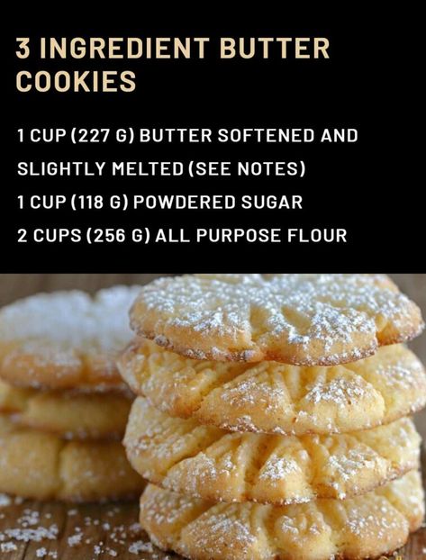 3 Ingredient Butter Cookies, All Purpose Flour Recipes, Three Ingredient Cookies, Butter Cookies Easy, 3 Ingredient Desserts, 3 Ingredient Cookies, Favorite Pie Recipes, Danish Butter Cookies, Christmas Cookies Easy