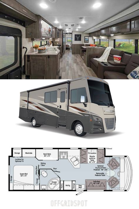 Winnebago Vista 31B - RV that Sleeps 10 Small Class A Rv Motor Homes, Motorhome Layout, Family Motorhome, Rv Layout, Camper Layout, Rv House, Captain Chairs, Bus Motorhome, Motorhome Remodel