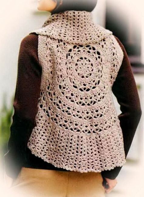 Crochet Sweater: Crochet Vest Pattern For Women - Circle Vest ♥LCC♥ with diagram Crochet Circle Vest Free Pattern, Vest Free Pattern, Crochet Circle Vest, Circle Vest, Crocheted Vest, Crochet Sweater Vest, Vest Pattern Free, Crochet Circle, Vest Crochet