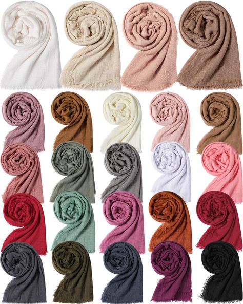 PRICES MAY VARY. cotton polyester blend Bulk Bundle Package: you will receive 24 pieces of women scarfs in 24 different colors, this bundle is ideal for those who love mixing and matching their accessories, or for gifting to friends and family; With this large pack, there's always a scarf on hand to match your outfit Versatile Large Size: the large size of about 35 x 70 inches of scarves for women lightweight offers versatility in styling, you can wear the scarf as a wrap, stole, or shawl, addin Tie A Scarf, Bundle Package, Hijab Caps, Eid Outfit, Soft Scarf, Hijab Scarf, Faded Jeans, Scarf Tying, Lightweight Scarf