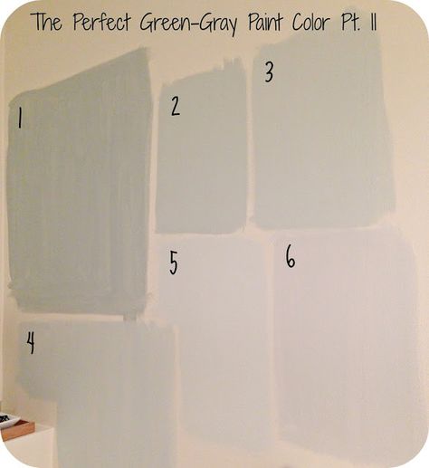 Searching for the Perfect Green-Gray paint color.  1. Pewter Tray by Behr  2. Gray Cashmere by Benjamin Moore   3. Healing Aloe by Benjamin Moore   4. Lime Light by Behr   5. Gray Lake by Benjamin Moore 6. Paper White by Benjamin Moore    (All paints were color matched at Home Depot using either Behr or Glidden testers) Green Gray Paint, Healing Aloe Benjamin Moore, Behr Gray, Bathroom Paint Colors Behr, Healing Aloe, Green Grey Paint, Gray Cashmere, Gallon Of Paint, Bathroom Paint