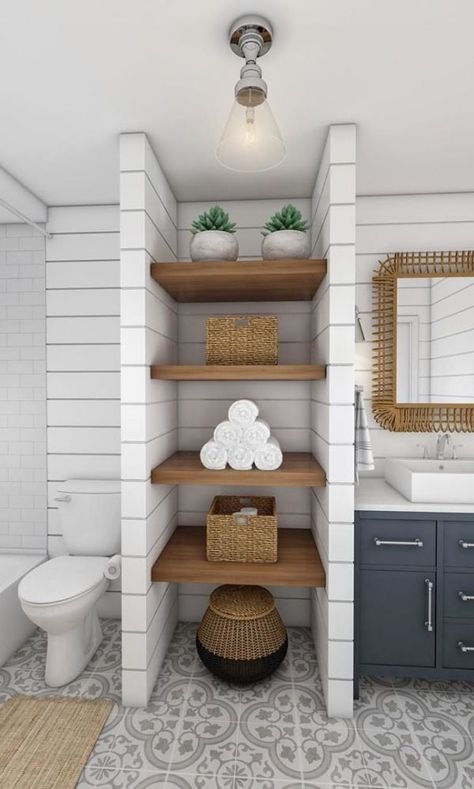 Cool Bathroom Design, Bathroom Linen Closet Organization, Bathroom Shelf Decor Ideas, Closet In Bathroom, Linen Closet Organization Ideas, Shelf Decor Ideas, Bathroom Linen Closet, Cool Bathroom, Open Bathroom