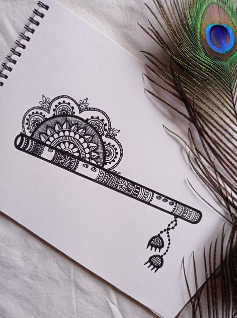 Flute Mandala Art, Flute Drawing, Mandala Book, Doddle Art, Pencil Drawing Images, Easy Mandala Drawing, Pencil Sketch Images, Mandela Art, Easy Love Drawings