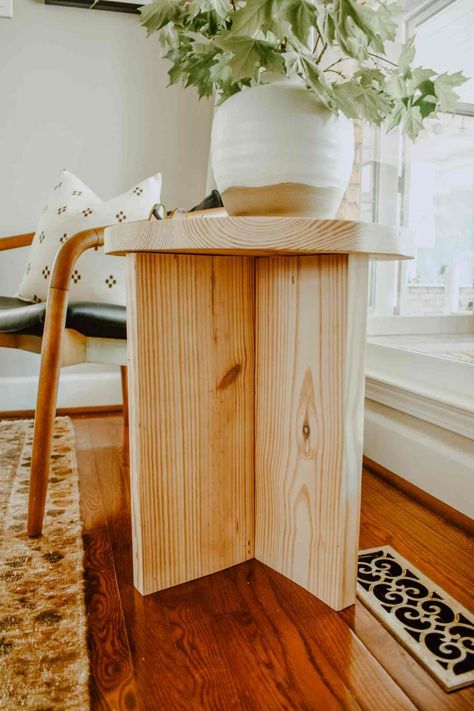 Easy DIY Side Table for $35 - House On Longwood Lane Simple Diy End Table, X Side Table, Diy Side Table For Couch, Diy Small Wood Table, How To Build A Side Table, Diy Dowel Side Table, Wood Bedside Table Diy, Bedside Diy Table, Make Your Own Side Table