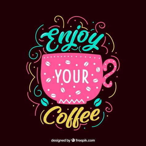 Pink coffee design with lettering Free Vector Pink Coffee Bar, Coffee Gallery, Design With Letters, Burnt Coffee, Coffee Bar Sign, 3 Coffee, Design Café, Coffee Talk, Enjoy Your Coffee