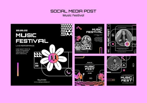 Free PSD | Flat design music festival instagram post template Festival Instagram Post, Techno Festival, Instagram Story Ads, Banner Design Layout, Poster Template Design, Music Festival Poster, Techno Music, Banner Template Design, Festival Design