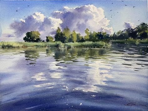 Watercolor Scenery, Modern Canvas Painting, Watercolor Art Landscape, Arte Grunge, Watercolour Landscape, Canvas Art Projects, Flow Painting, Watercolor Sky, Watercolor Pictures