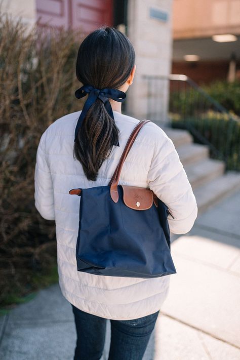 Longchamp Aesthetic, Carly The Prepster, Longchamp Bag, Erin Wasson, Striped Shirts, Southern Shirt, Southern Marsh, Longchamp Bags, Kim Kardashian Red Carpet