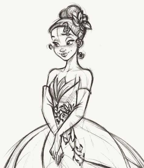 Sketches Disney Characters, Drawing Sketches Disney, Sketches Disney, Croquis Disney, Princess Sketches, Tiana Disney, Disney Character Drawings, Easy Disney Drawings, Animation Ideas