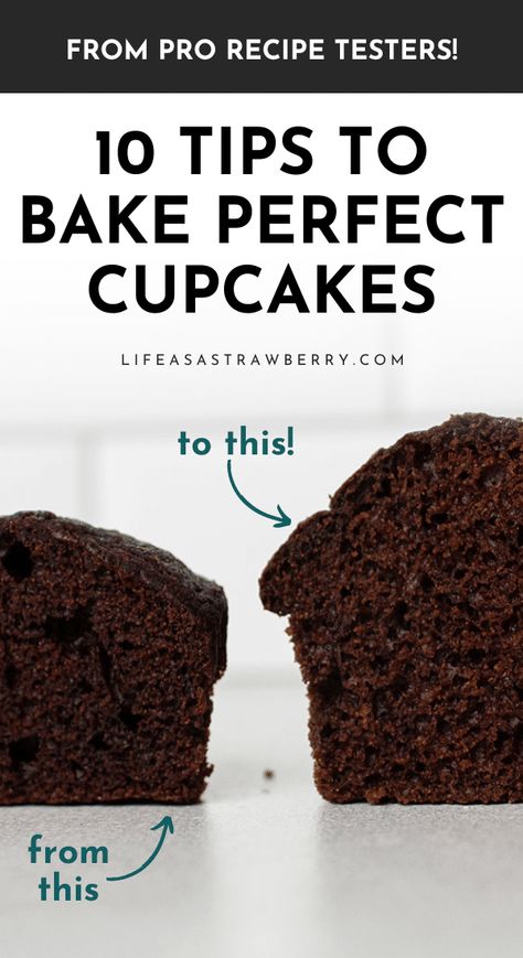 Ready to level up your homemade cupcake game? We're sharing ten of our best tips to make bakery quality cupcakes at home - no matter what recipe you're using or how much experience you have! We took our biggest lessons from more than a decade as caterers and professional recipe testers and distilled it all into this easy to use guide. With detailed, side by side photos that show you exactly how different variables - from ingredients to equipment and beyond - affect your cupcake recipes! Professional Cupcakes, Basic Cupcake Recipe, Perfect Cupcakes, Big Cupcake, Fun Cupcake Recipes, Large Cupcake, Cupcakes Recipes, Homemade Cupcakes, How To Make Cupcakes