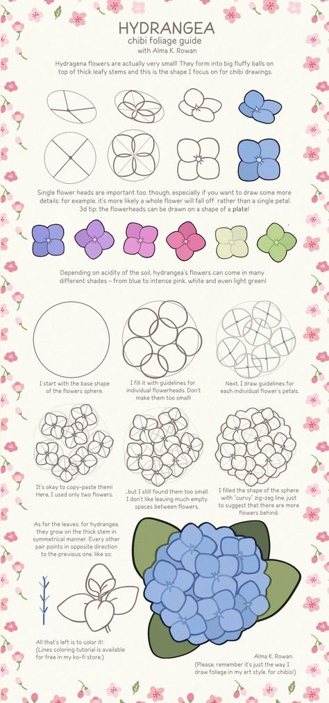 Trin For Trin Tegning, Hydrangea Painting, Make Flowers, Flower Drawing Tutorials, Digital Art Beginner, Digital Painting Tutorials, Art Tutorials Drawing, Digital Art Tutorial, Types Of Flowers