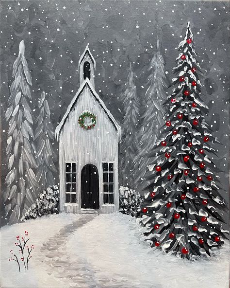 Book now for Paint Nite: Christmas Chapel with Erin Koskitalo on 12/08/2024 at 301 First Ave Spruce Grove, AB. Earn 10 Loyalty Reward points for every ticket! Winter Snow Scenes Paintings, Silent Night Painting, Paint Winter Scenes, Painted Christmas Scenes On Wood, Diy Christmas Paintings On Canvas Easy, Country Christmas Paintings, Christmas Village Painting On Canvas, Christmas Cabin Painting, Cute Christmas Home Decor