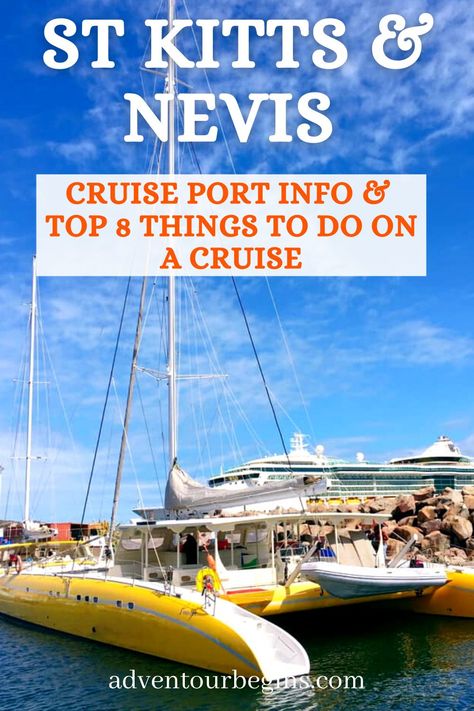 St Kitts cruise port guide (cruise terminal info, local transportation, things to do in Basseterre) & top 8 things to do (on a cruise): 1. St. Kitts Scenic Railway, 2. Brimstone Hill Fortress, 3. Mount Liamuiga Volcano hiking, 4. Take a Trip to Nevis island, 5. St Kitts Island Sightseeing Tour, 6. Rainforest Zipline Adventure, 7. St Kitts Beach Break and Snorkel, 8. St Kitts food tasting. #stkitts #stkittsandnevis #stkittscruise #basseterre #caribbeancruise St Kitts Island Things To Do, St Kitts Island, Basseterre St Kitts, Nevis Island, Cruise Terminal, Zipline Adventure, Cruise Ports, Cruise Planning, Cozumel Mexico