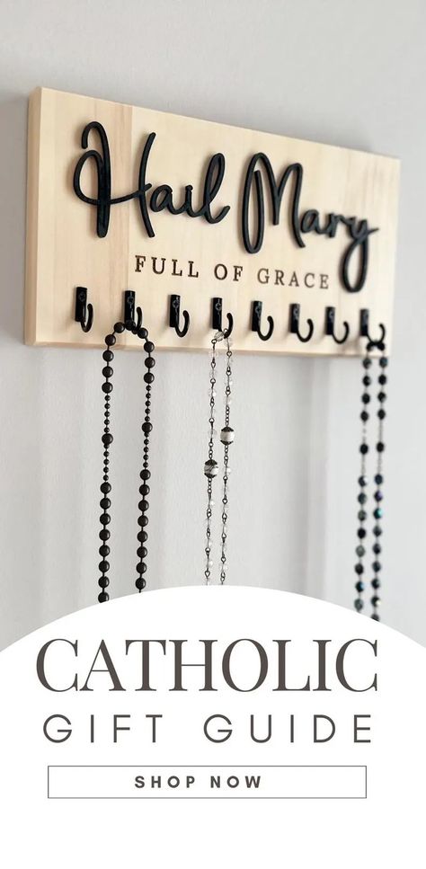 Hail Mary Family Rosary Hanger Wall Catholic Birthday Gift Her Religious Gift Catholic Home Decor Rosary Holder Wall Mount Godparent Gift - Etsy How To Display Rosaries, Catholic Gifts For Kids, Rosary Hanger, Rosary Holder, Catholic Wall Decor, Catholic Sacraments, Catholic Home Decor, Catholic Home, Catholic Decor