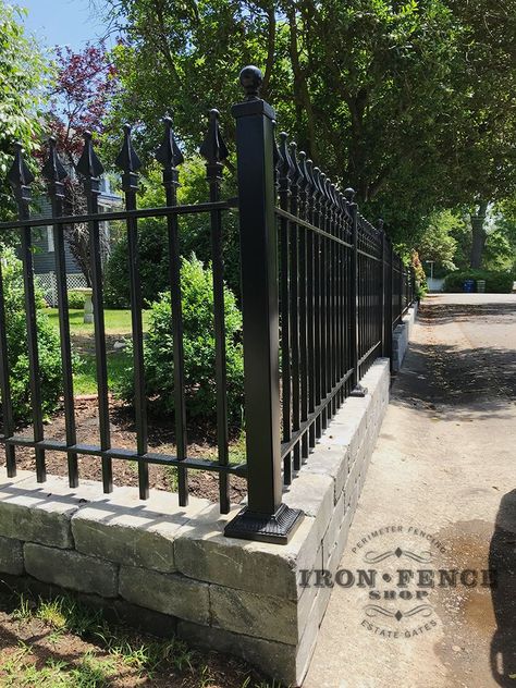 Rod Iron Fences, Iron Fence Panels, Fancy Fence, Estate Gates, Wrought Iron Fence, Iron Garden Gates, Aluminum Fencing, Fence Gate Design, Front Fence