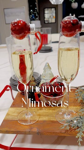 Linda | Home Decor | Entertaining | Easy Recipes on Instagram: "🥂🌲 Sip, sparkle and celebrate the season with a festive twist. Holiday ornament mimosas add holiday cheer to your bubbles. Fill the ornaments with your juice of choice and sit right in top of the glass. I filled mine with cranberry juice and fresh cranberries. Comment “ornament” and I will send the link to your messages. Cheers 🍾 #holidaymimosas #mimosabar #holidaysips #festivesips #holidaycocktails #drinkstagram #cheers #seasonalsips #holidaycheer" Ornament Mimosas, Mimosa Bar, Fresh Cranberries, Holiday Cocktails, Cranberry Juice, Holiday Ornament, Mimosa, Xmas Gifts, Holiday Ornaments