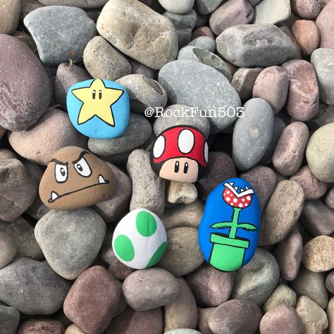 Rocks painted by @RockFun503 on Instagram. Rock Painting Markers, Rock Painting Ideas Pattern, Thing To Paint On Rocks, Sonic Painted Rock, Rock Inspo Painting, Among Us Rock Painting, Kid Rock Painting Ideas, Painted Rock Tutorial Step By Step, Cute Things To Paint On Rocks Easy