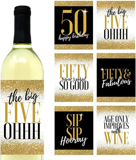 60th Birthday Wine Bottle Labels, 50th Birthday Wine Bottle Labels, Black Gold Party Decorations, 60th Birthday Wine Labels, Bday Gifts For Her, Hello 50, 50th Birthday Party Ideas For Men, Birthday Wine Bottle Labels, 50th Bday Ideas