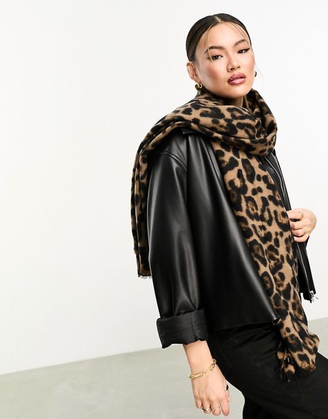 Accessories by ALDO Cold-weather wins Animal print Rectangular cut Frayed ends Leopard Print Scarf Outfit, Theatrical Romantic, Scarf Trends, Leopard Print Baby, Scarf Outfit, Animal Print Scarf, Dark Feminine, Leopard Print Scarf, Maxi Dress Prom