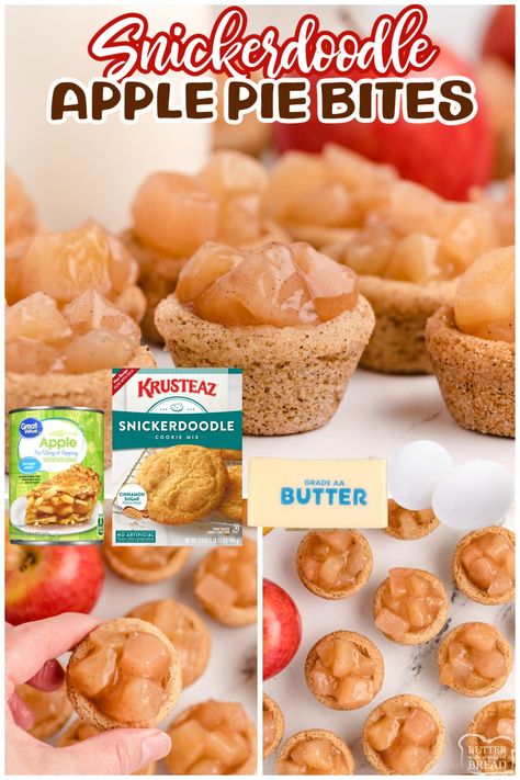 Apple Pie Cookie Cups, Snickerdoodle Apple Pie, Apple Pie Cookie, Apple Pie Cups, Raspberry Pie Filling, Apple Pie Cookies, Dessert From Scratch, Peach Pie Filling, Banana Fritters