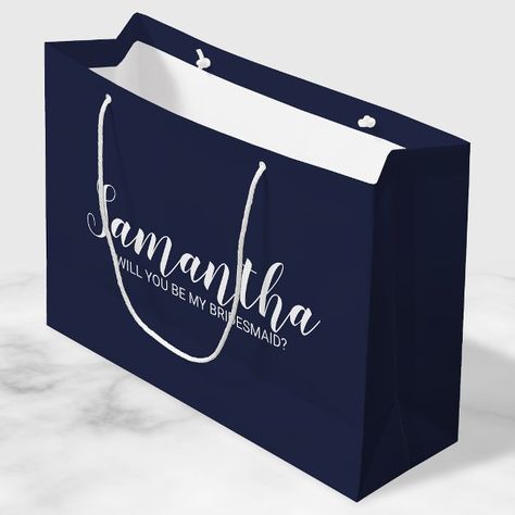 Bridesmaid Proposal | Modern Script Navy Blue Large Gift Bag Creative Gifts For Boyfriend, Large Gift Bags, Bridesmaids Personalized, Large Gift, Gifts For Grandparents, Will You Be My Bridesmaid, Free Birthday Invitation Templates, Kids Stationery, Free Birthday Invitations