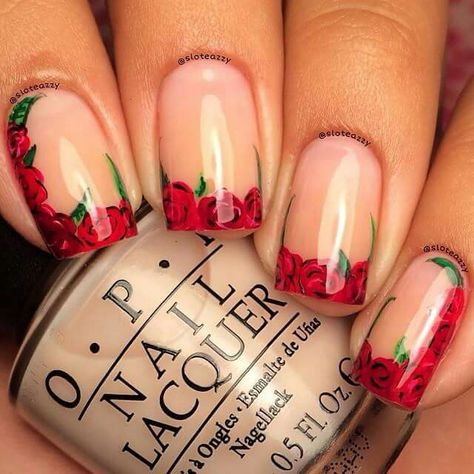 Nails With Roses Design, Rose Nail Art, Awesome Nails, Red Nail Designs, Rose Nails, Senior Prom, Beautiful Nail Designs, Gel Nail Designs, Prom Nails