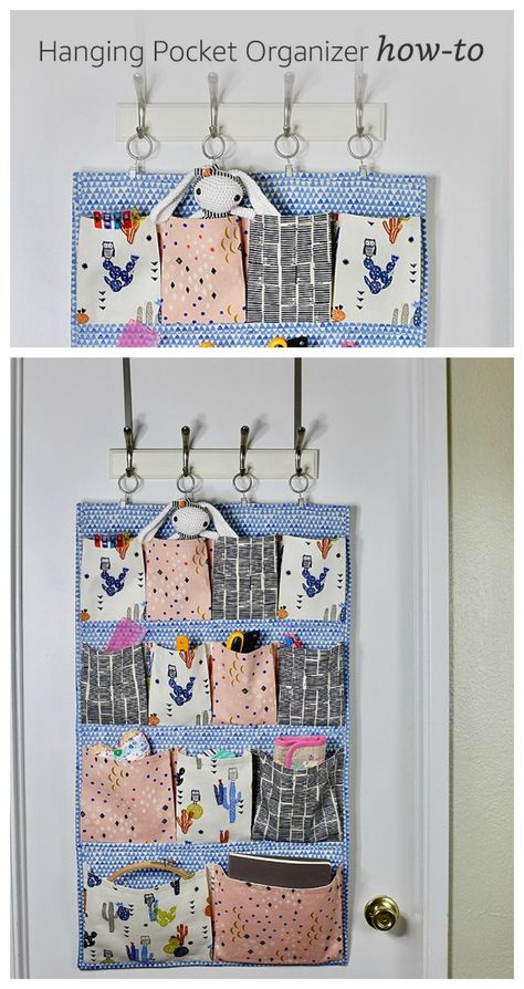 So we have here today a FREE tutorial and pattern on how to make a super fun wall pocket. Making this Hanging Pocket Organizer means you will be able to use it to re-organize all those little bits and pieces that you have laying around the house. The finished size of the organizer is approximately 21" wide by 36" tall. Hanging Pocket Organizer, Beginner Sewing Projects Easy, Pocket Organizer, Leftover Fabric, Fabric Baskets, Sewing Projects For Beginners, Easy Sewing Projects, Love Sewing, Sewing Tips