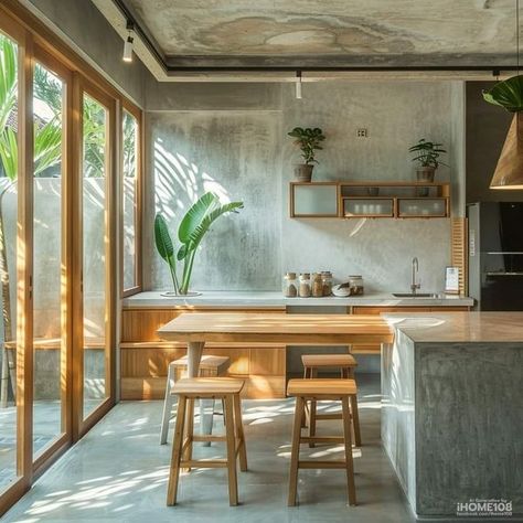 Simple House in the Philippines | Bare/cement Kitchen plus wood furnitures ang simple pero elegante tignan pala 😱 | Facebook Cement Kitchen Ideas, House In The Philippines, Cement Kitchen, Structural Design, House Of Beauty, Kitchen Inspiration Design, Cozy Interior, Simple House, Interior Ideas