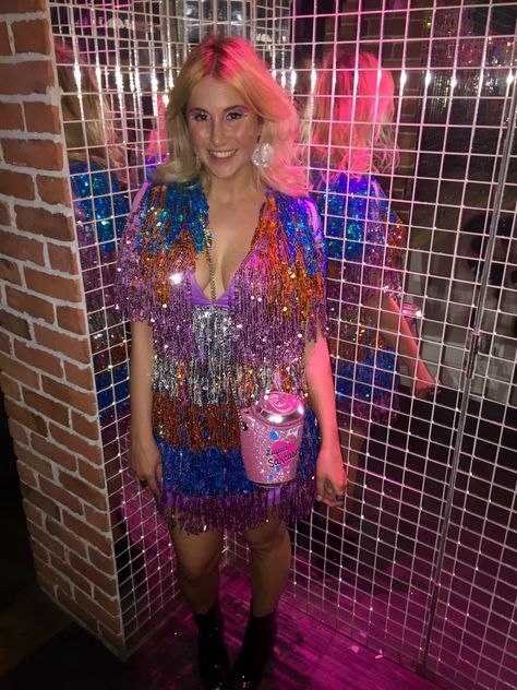 ASOS glitter tinsel dress and Skinnydip bag Tinsel Dress, Surrealist Ball, Rio Party, Diy Foil, Harry Outfits, Dream Land, Small Closet, Rainbow Bright, Costume Dress