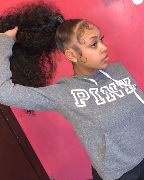 Sleek Ponytail With 2 Braids, Slick Ponytail With Curly Weave, High Slick Ponytail Weave Curly, High Curly Ponytail Hairstyles For Black Women, Sleek High Ponytail Weave, High Ponytail Weave Black Women, Curly Quick Weave Ponytail, Curly Ponytail With Swoop, Curly High Ponytail Hairstyles