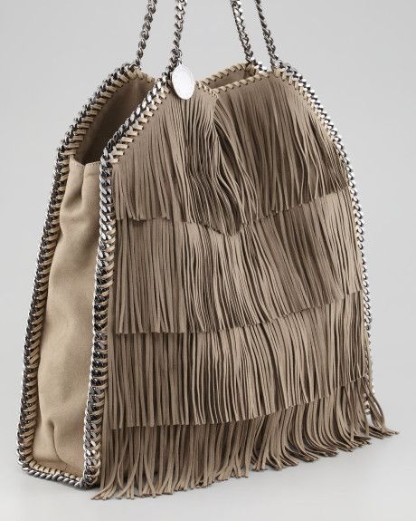 I. NEED. THIS. PURSE. Yesterday.   Stella McCartney Falabella Fringe Tote Bag in Taupe | Lyst Falabella Bag, Fringe Tote Bag, Stella Mccartney Falabella, Leather Bags Handmade, Online Sale, Bago, Rebecca Minkoff Hobo, Stella Mccartney, Faux Suede