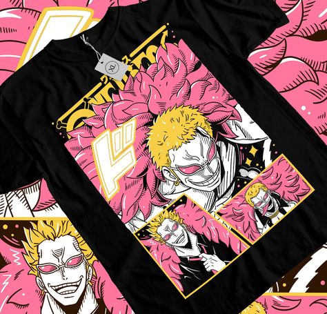 One Piece Doflamingo, Clothes Paint, Anime Tshirts, Shirt Photography, T-shirt Photography, Piece Tattoo, One Piece Tattoos, One Piece Shirt, Nerd Fashion