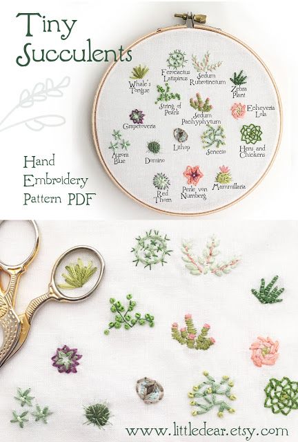 little dear tracks: tiny succulents Hand Tutorial, Sewing Dress, Embroidery Stitches Tutorial, Pola Sulam, Brazilian Embroidery, Embroidery Patterns Free, Hand Embroidery Pattern, Sewing Embroidery Designs, 자수 디자인