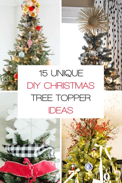 15 unique DIY Christmas tree topper ideas to top off your Christmas tree with style. Christmas Tree Topper Ideas, Tree Topper Ideas, Christmas Tree Toppers Unique, Christmas Tree Toppers Ideas, Tree Toppers Ideas, Diy Tree Topper, Xmas Tree Toppers, Diy Christmas Tree Topper, Christmas Tree Tops